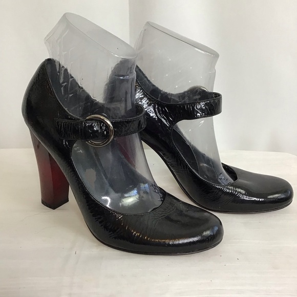 NINE WEST WOMEN VINTAGE BLACK PATENT LEATHER BUCKLE STRAP MARY-JANE HEELS SZ 8.5 - Picture 3 of 5